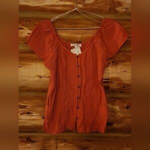 Women's Coral Button-Down Top